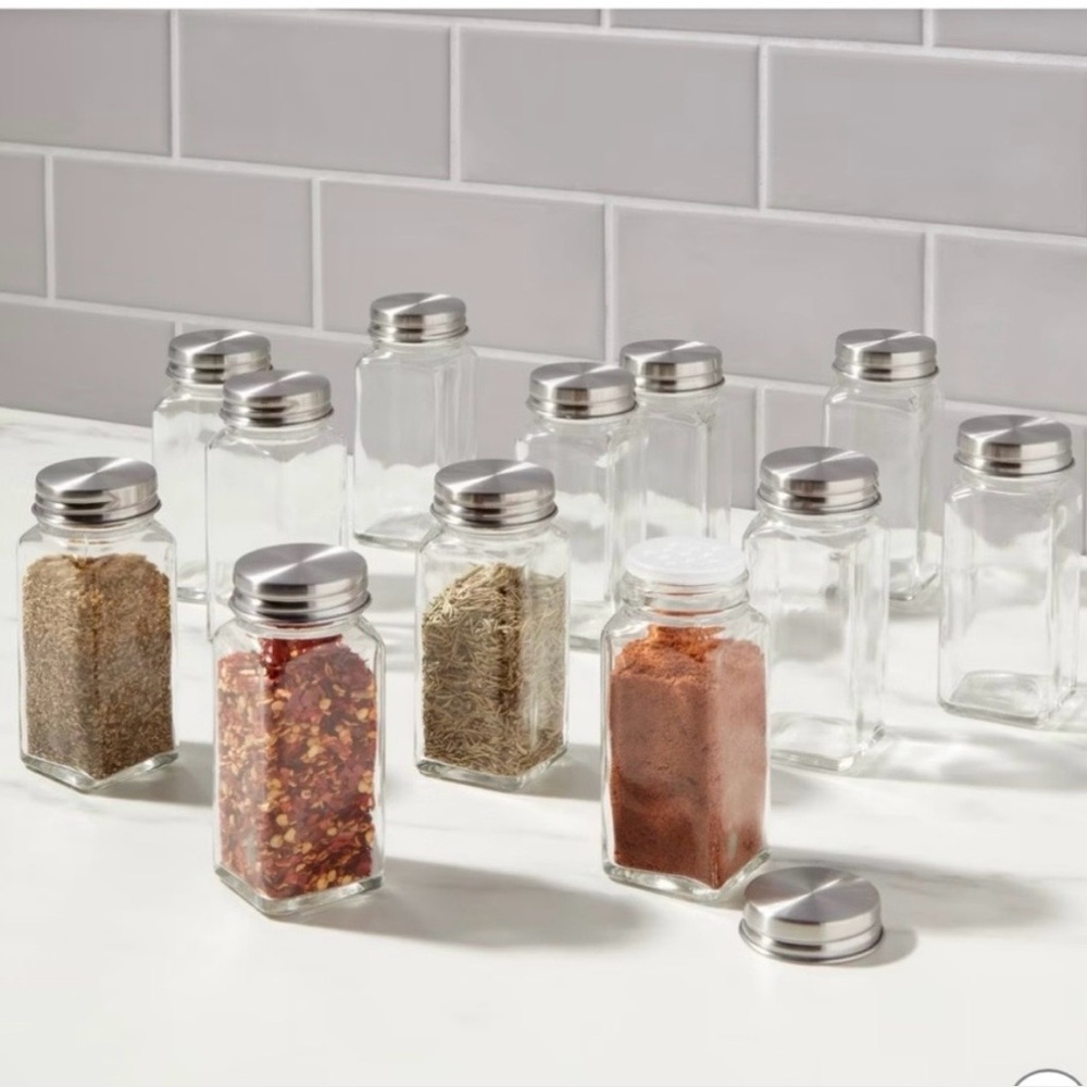 🆕- Threshold 12pk Glass Square Spice Jar Set with Lids. Clear, 3.5 Volume